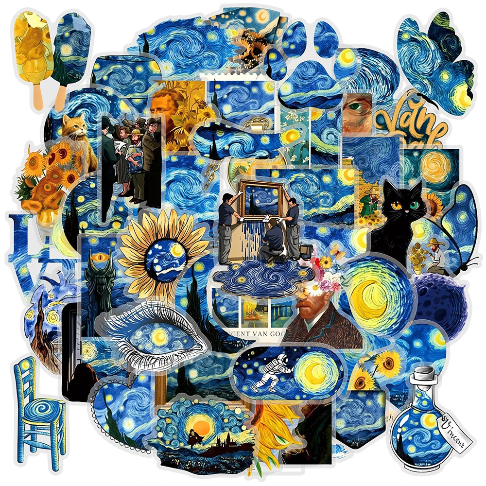 10/30/50 Stück Van Gogh Sternennacht Ölgemälde Kunst-Aufkleber Ästhetische DIY Scrapbook Handy Gepäck Cartoon Transparente PET-Sticker