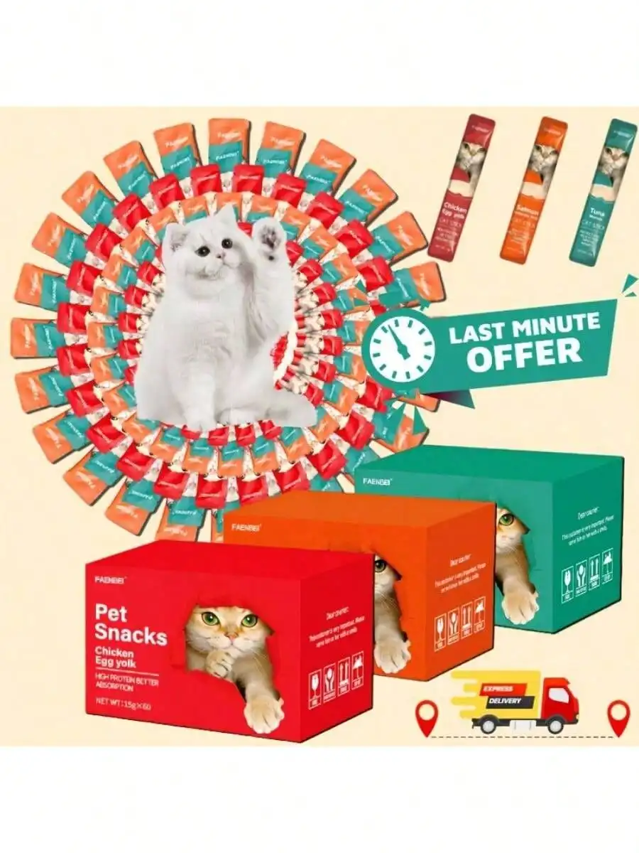 Snacks para Mascotas, Golosinas Variadas para Gatos, Masticables y Estrujables, con Yema de Huevo de Gallina/Salmón Krill/Atún y Mejillones, Bolsitas de 0.52 Oz