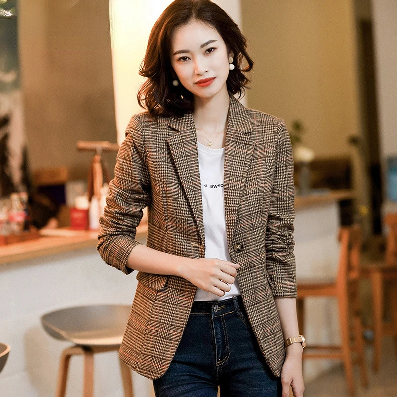 Fashion New Blazer Women\'s Coat Autumn/Winter Long Sleeve Office Dress Women\'s Coat Grey Coffee Women Clothing Blazers for Women