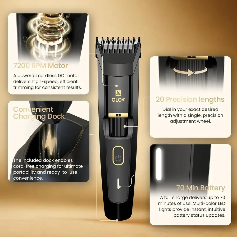 FirmHome StoreAll-in-One Beard Trimmer With Precision Dial - 20 Adjustable Lengths, USB Recharge, Wet/Dry Use