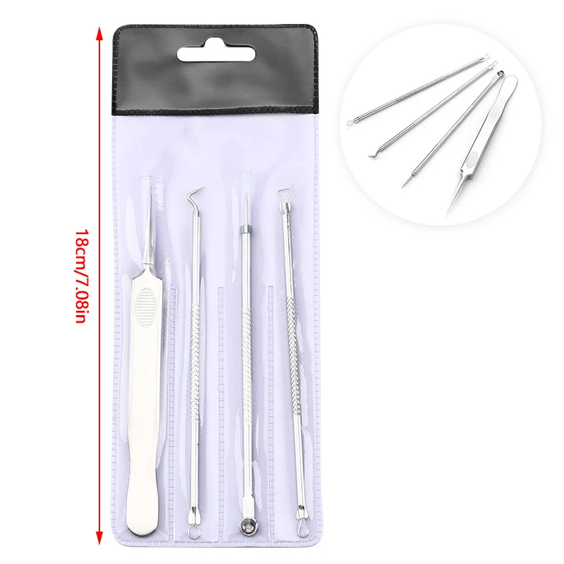 4Pcs/set Blackhead Remover Tweezer Pimple Ingrown Clip Acn Black Dots Remov Beauty Salon Face Skin Care Tool