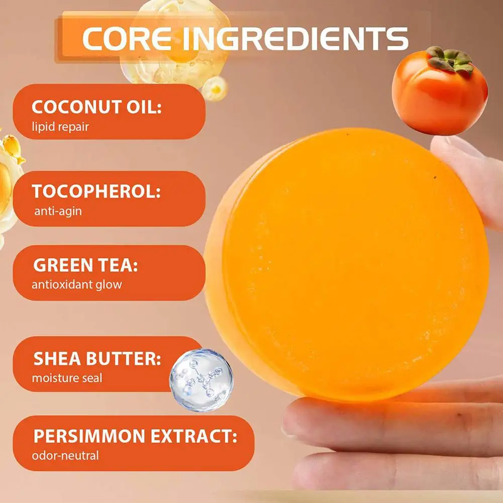 Persimmon Soap Bar,Body Purifying Deodorizing Natural Mild Soap Bar Gentle on All Skin Types ﻿