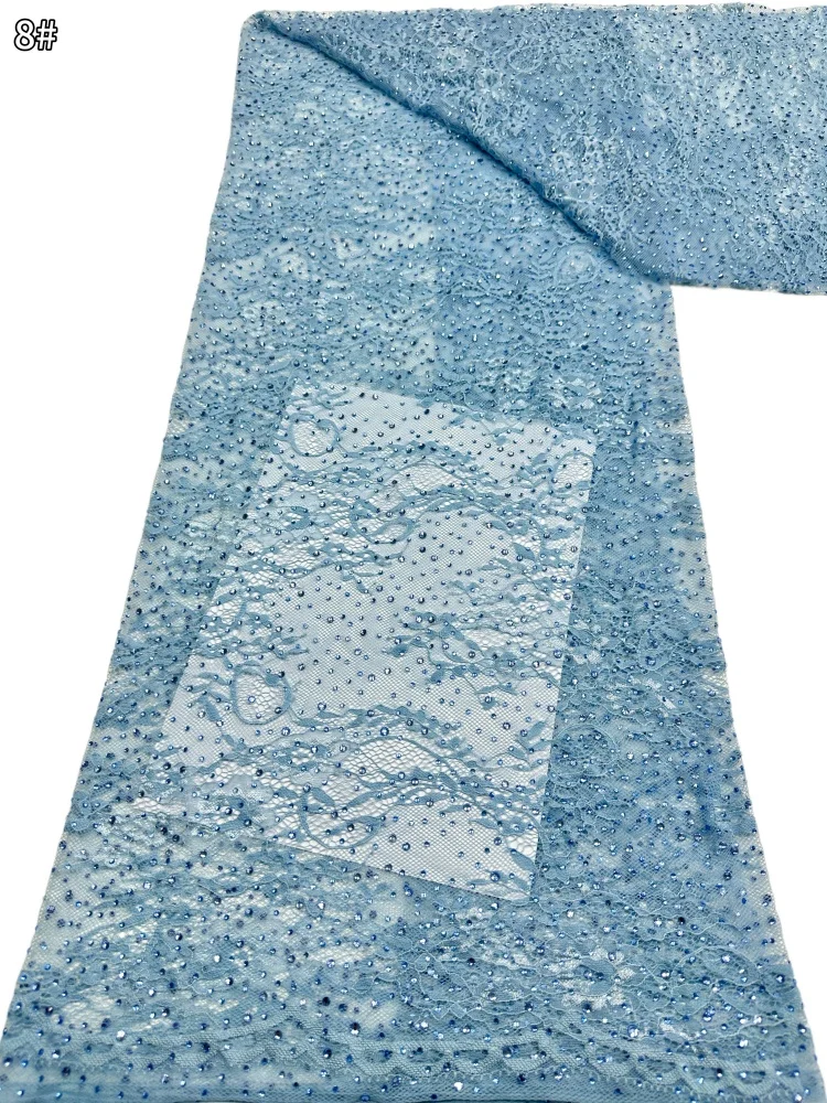

Sky blue African Stones Lace Fabric 2026 High Quality French Nigerian Soft Lace Fabric for Bridal Wedding Party Dresses