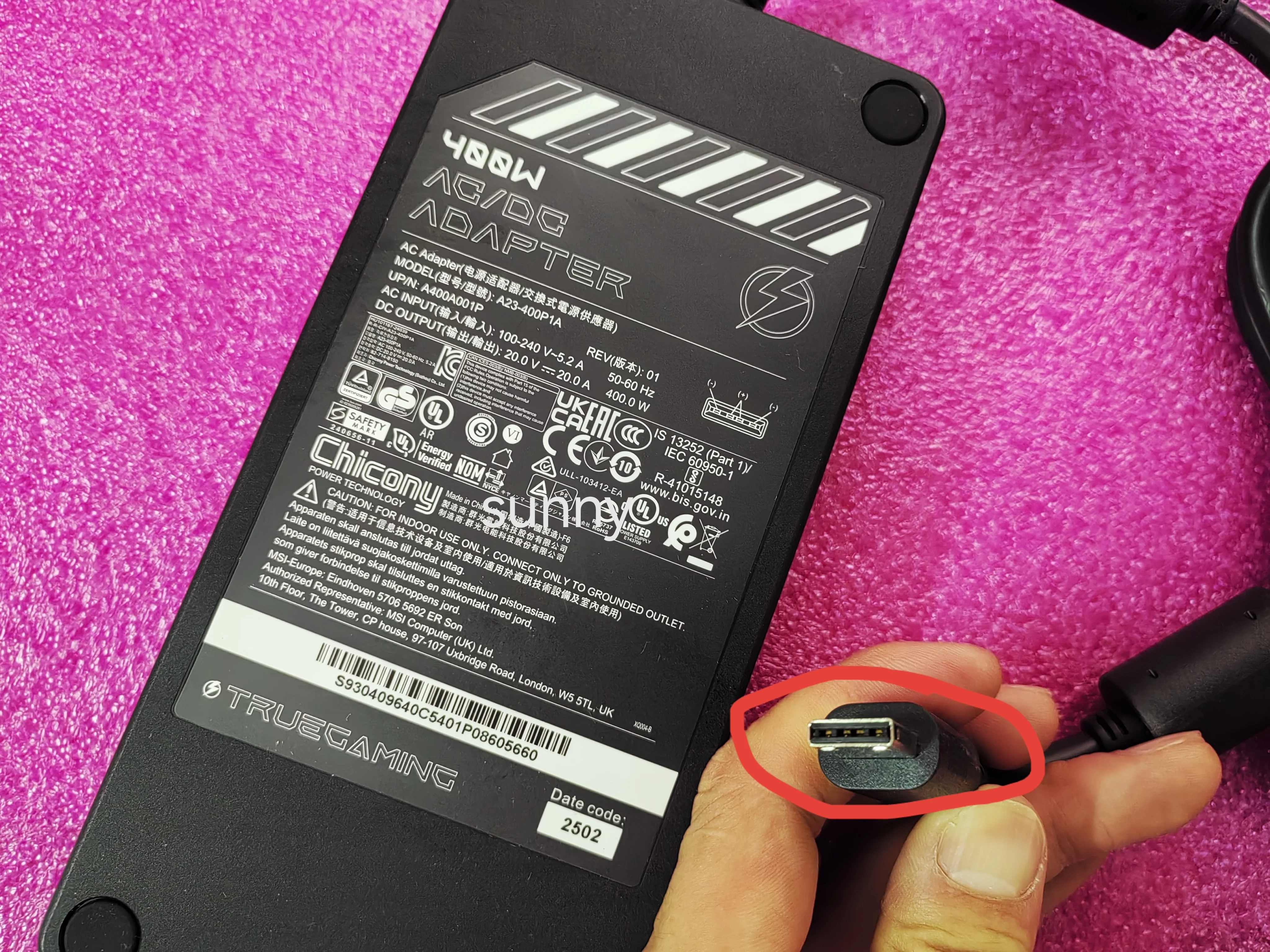 

Chicony 400W A23-400P1A AC Adapter For MSI Raider 18 HX AI A2XWIG-014US RTX5080 Gaming Laptop 20V 20A 100%Genuine