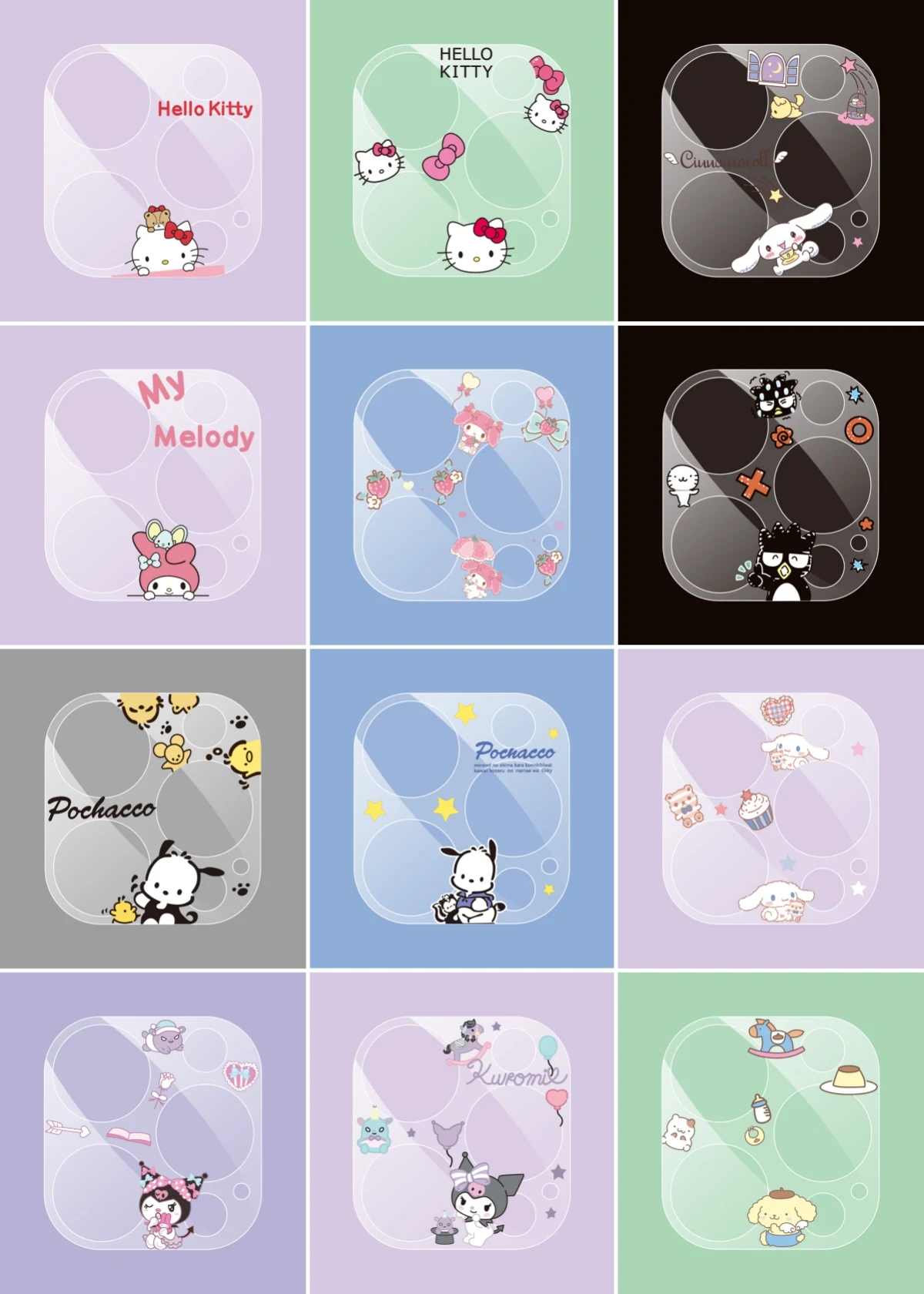 Camera Lens Protector Glass Screen Protector for IPhone 11 Pro Max 12 14 Plus 13 Mini 15 Cartoon Sanrio Kitty Kuromi Full Cover