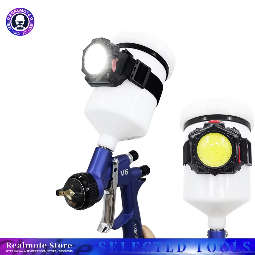 ไฟฉายพ่นสีแบบพกพาพร้อมเทปยึดอเนกประสงค์ ไฟทำงานใช้งานได้จริง ชาร์จผ่าน USB โคมไฟติดถังสีอเนกประสงค์ ไฟหน้า