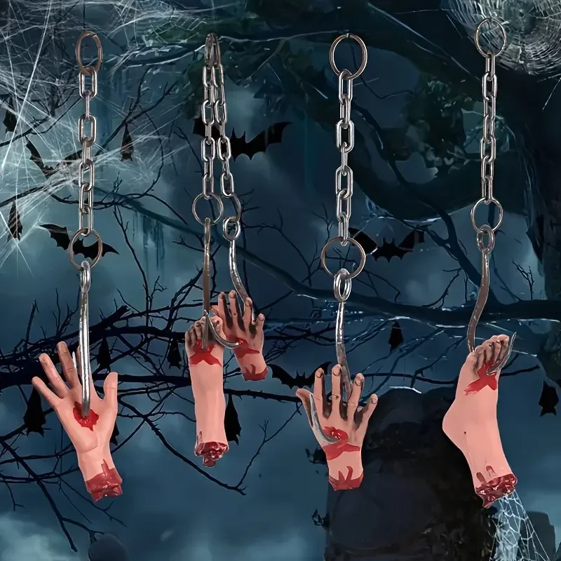 Halloween Chain Hook Props for Haunted House Escape Room Horror Decorations Scary Hand Hook Foot Hook Head Hook Party Ornaments