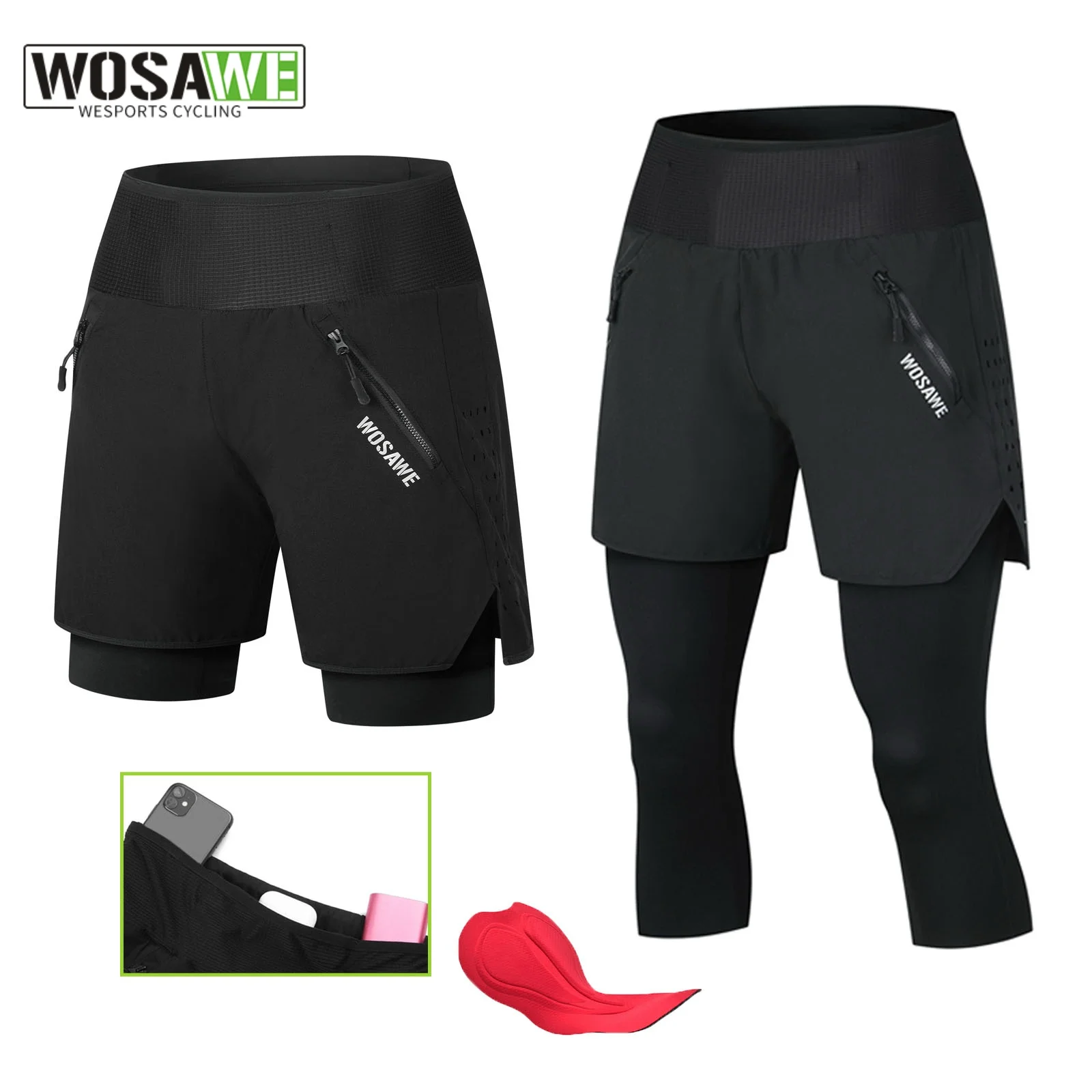 

WOSAWE Summer Cycling Pants Men's Elastic Quick Dry Moisture Absorbing Pants Compression Breathable Running Bicycle Shorts