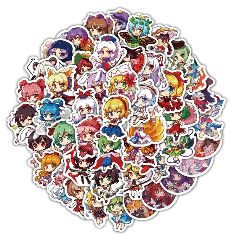 60pcs Touhou Project Game Kawaii Q Version Sticker Reimu Yuyuko Remilia Flandre Pencil Box Notebook Phone Case Doodle Decal Toy