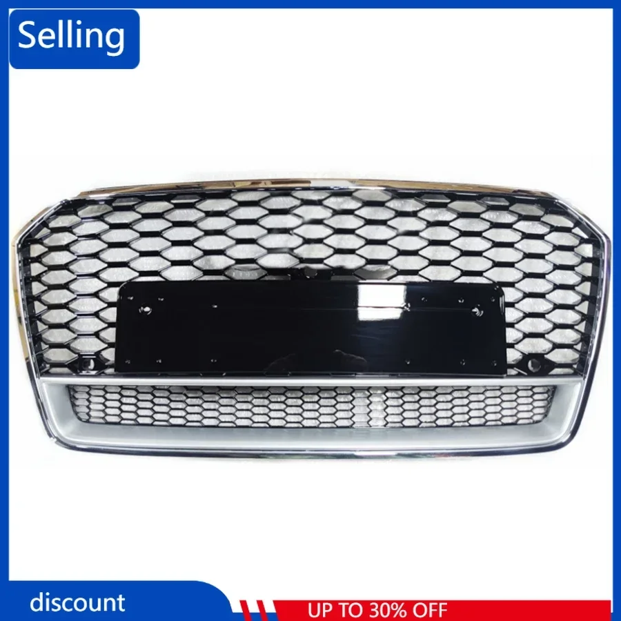 For RS7 Style Front Sport Hex Mesh Honeycomb HoodGrill Chrome Frame Gloss Black for Audi A7/S7 2016-2019 Car Accessories fast