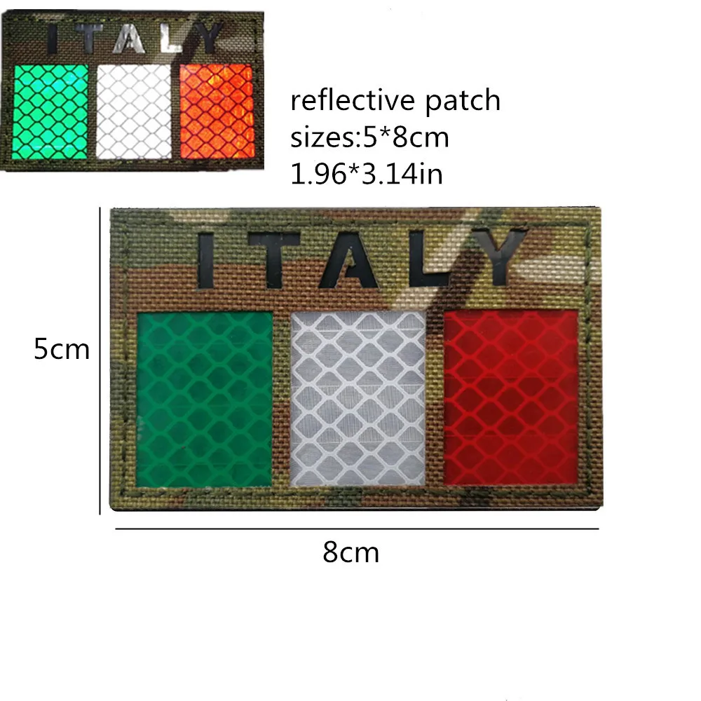 Italian Flag Patch Tactical Fabric Sticker Logo GIS Armband Sticker IR Reflective PVC Outdoor Backpack Clothing Embroidery patch