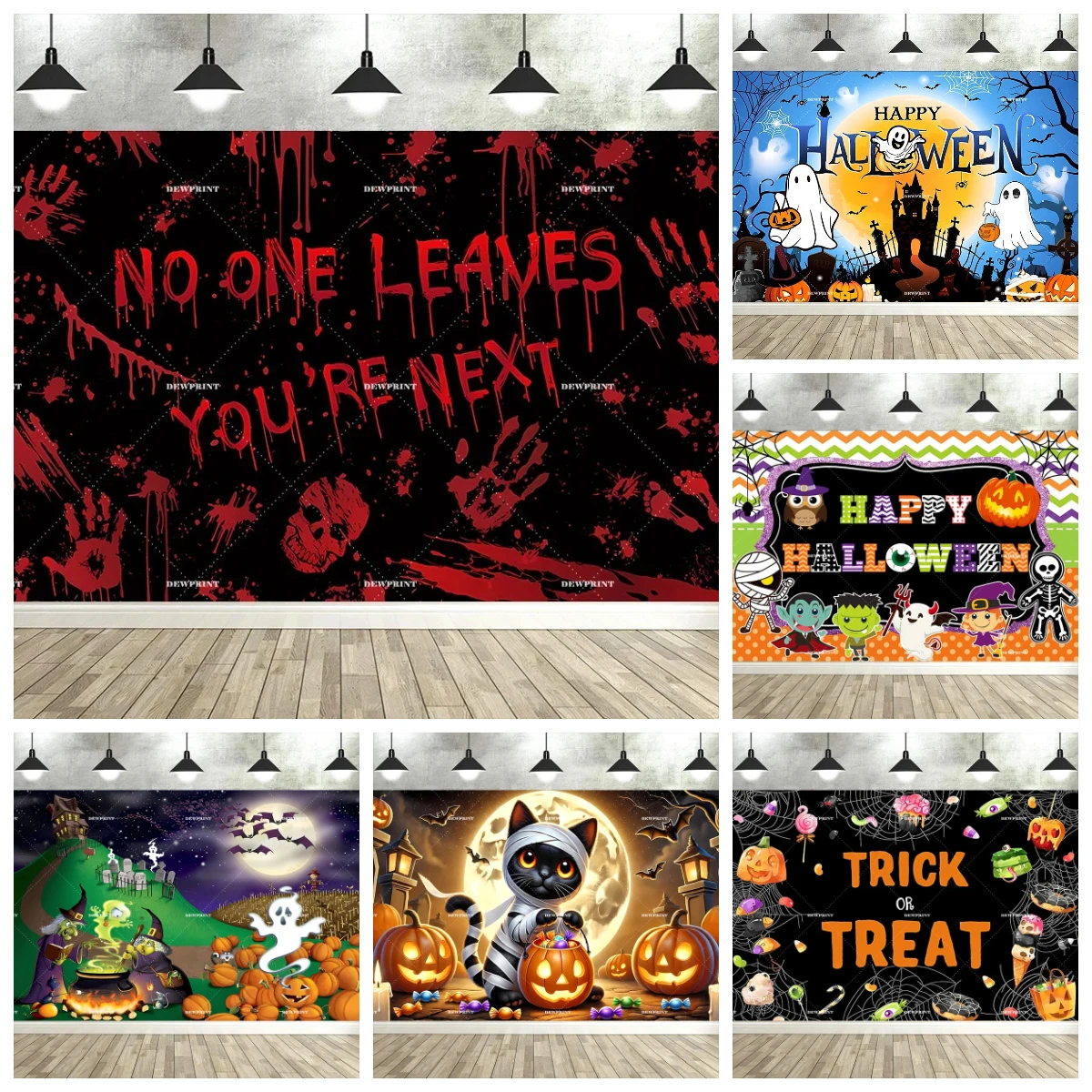 

Happy Halloween Party Decor Background Graveyard Pumpkin Lights Witch Broom Halloween Eve Moon Horror Theme Photography Backdrop