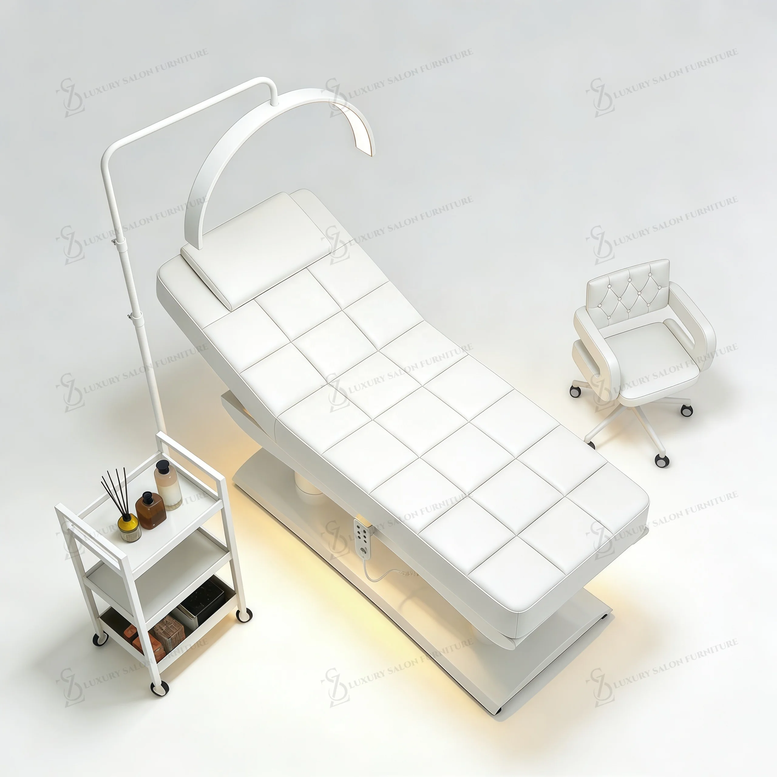 Luxury White Electric Beauty  3 Motor Lash Heating Function Massage Cosmetic Salon Sap Adjustable Facial Beauty Bed
