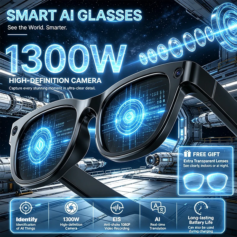 

New Smart Glasses 1300W HD Camera EIS Anti-shake AI Recognition AI Translation Voice Assistant First Perspective Smart Glasses