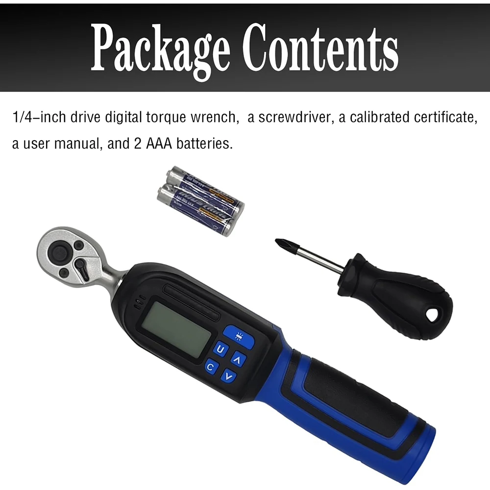 مفتاح عزم الدوران الرقمي 1/4 بوصة (1.11-22.13Ft.lb/1.5-30N.m)، مجموعة مفاتيح عزم الدوران الإلكترونية مع مصباح LED دقيق إلى ±2% الجرس #2