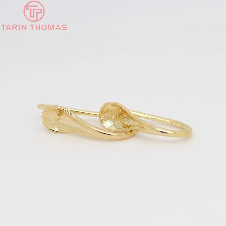 (3772)10 piezas 8,5x17MM 24K, gancho para pendientes de Latón chapado en Color dorado con medio Pin, alta calidad para joyería