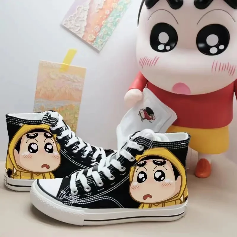 

Crayon Shin-chan real pictures black white 2025 new drop shipping High Top man Casual Shoes Female Students women flats shoes