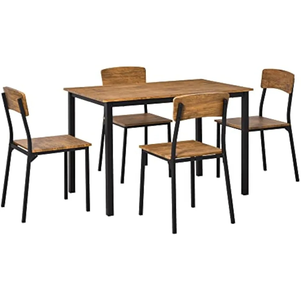 

5 Piece Industrial Dining Table Set for 4, Rectangular Kitchen Table and Chairs, Dining Room Set for Small Space