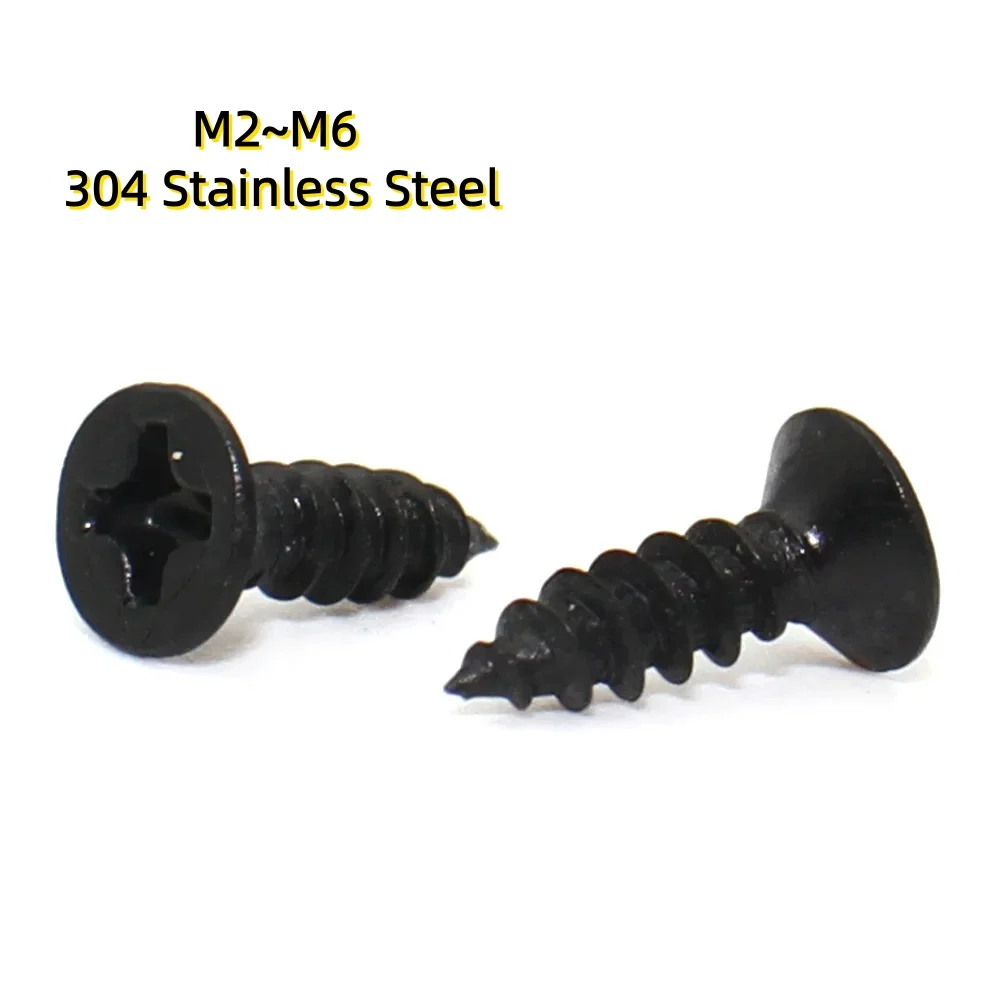 20/50/100 шт. M2 ~ M6, черный винт из нержавеющей стали 304 с крестообразным шлицем и плоской потайной головкой, саморезы по дереву GB846 20/50/100 шт. M2 ~ M6, черный винт из нержавеющей стали 304 с крестообразным шлицем и плоской потайной головкой, саморезы по дереву GB846