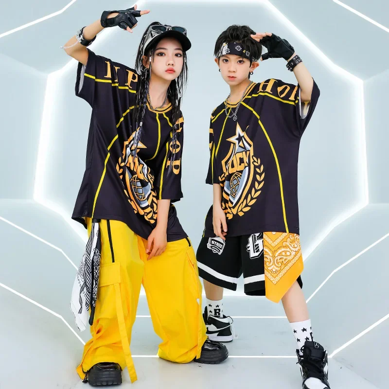 

Girls Hip Hop Outfits Sweatshirt Cargo Pants Boys K-pop Street Dance Joggers Clothes Sets Kids Jazz Costumes Children Streetwear
