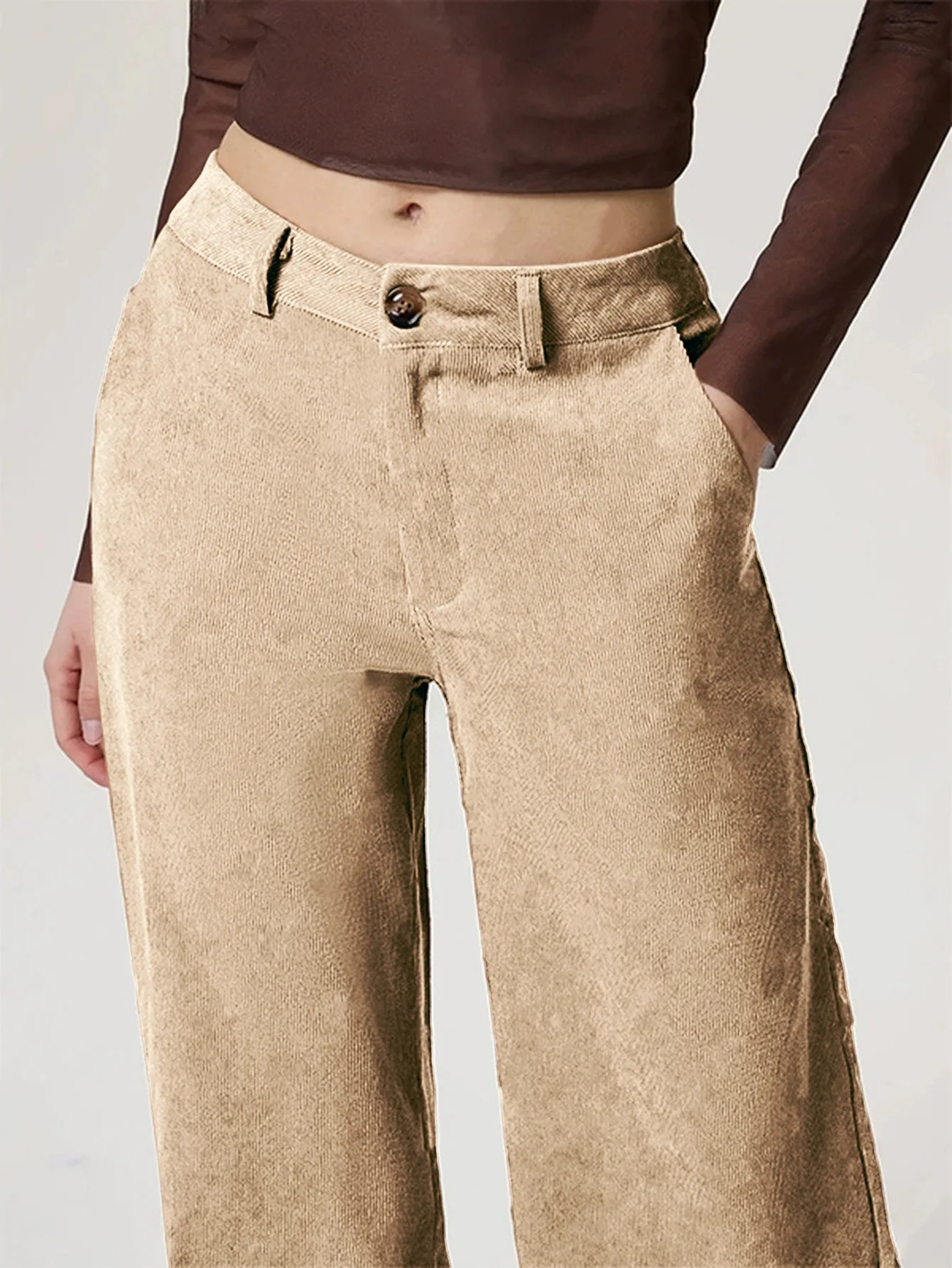 Pantaloni a gamba larga con spacco di fascia alta retrò Pantaloni lunghi in velluto a coste casual larghi da donna Pantaloni in velluto a coste in fibra di poliestere stile street