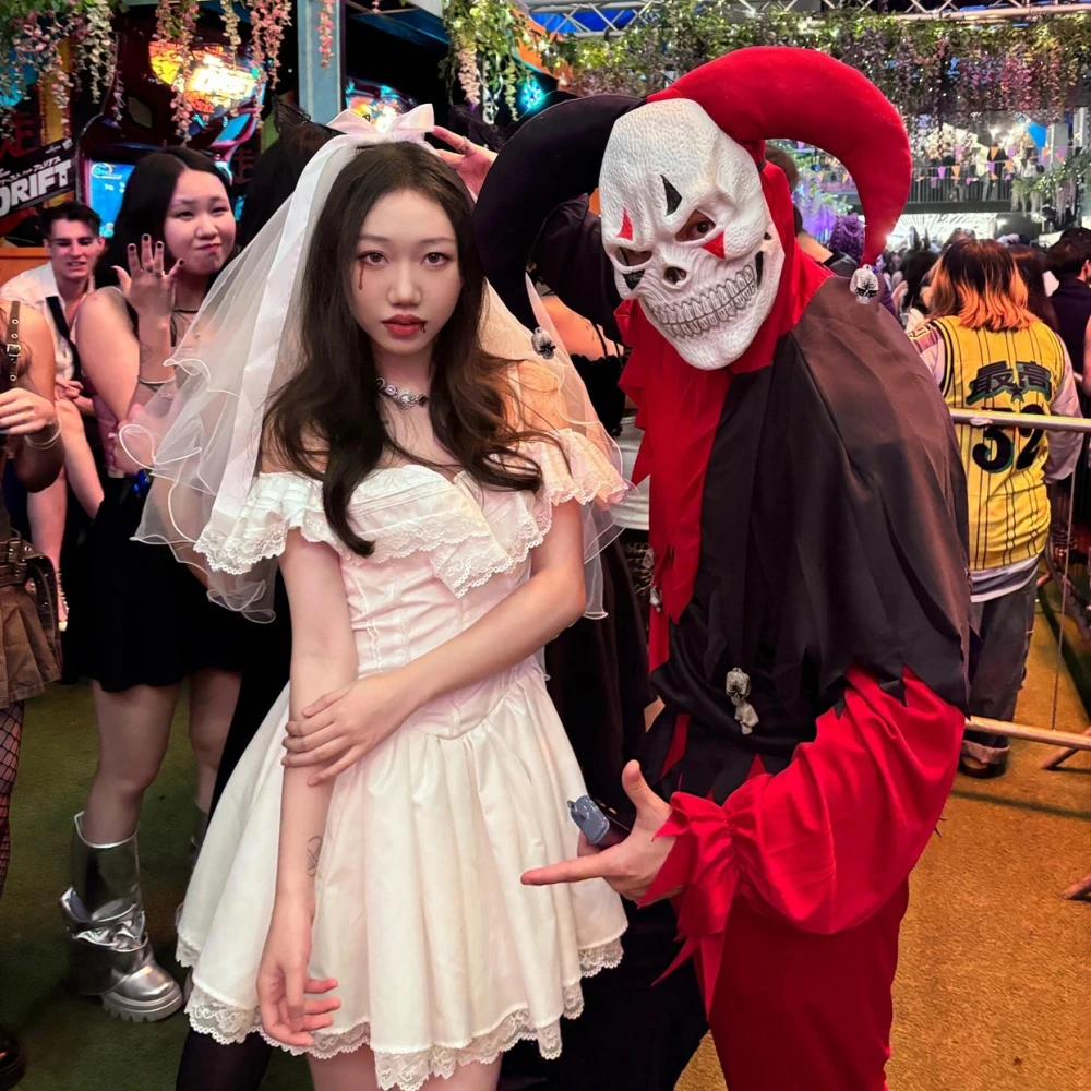 Adulto loween desempenho traje palhaço cosplay terrorista conjunto algodão poliéster mistura tradicional chinês traje de palco