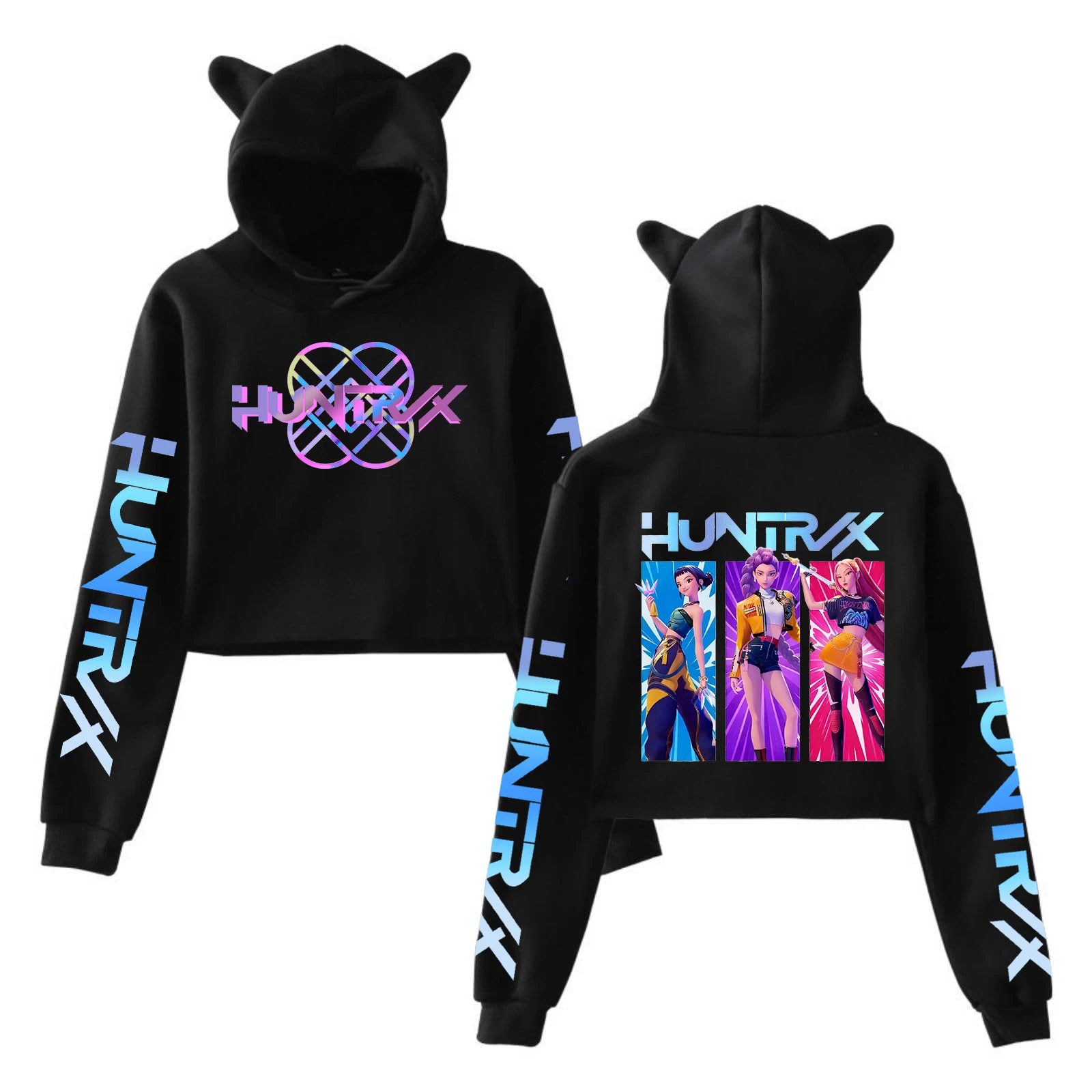 Kpop شيطان الصيادين طباعة المحاصيل القمم آذان القط مثير البلوز طويلة الأكمام الشتاء أزياء هوديي هدايا عيد الميلاد لصديق