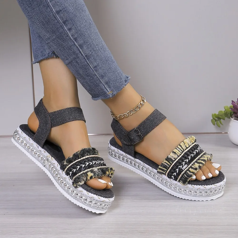 Sandalias de plataforma para mujer, chanclas romanas planas con hebilla, cómodas, novedad de verano, 2024