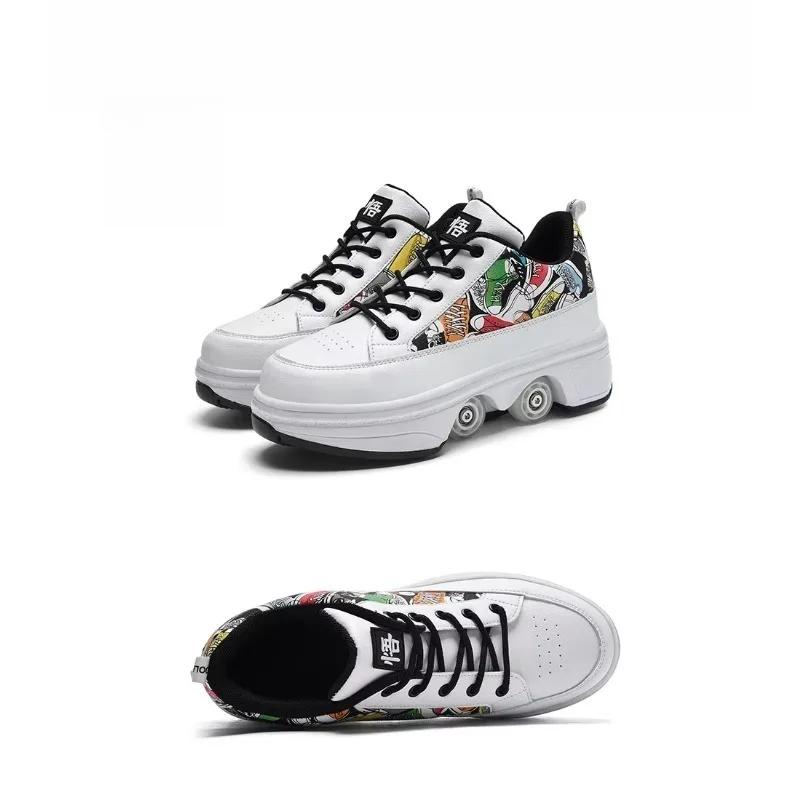 2025 outdoor sports kick out rotating roller skates retractable 4-wheel deformation