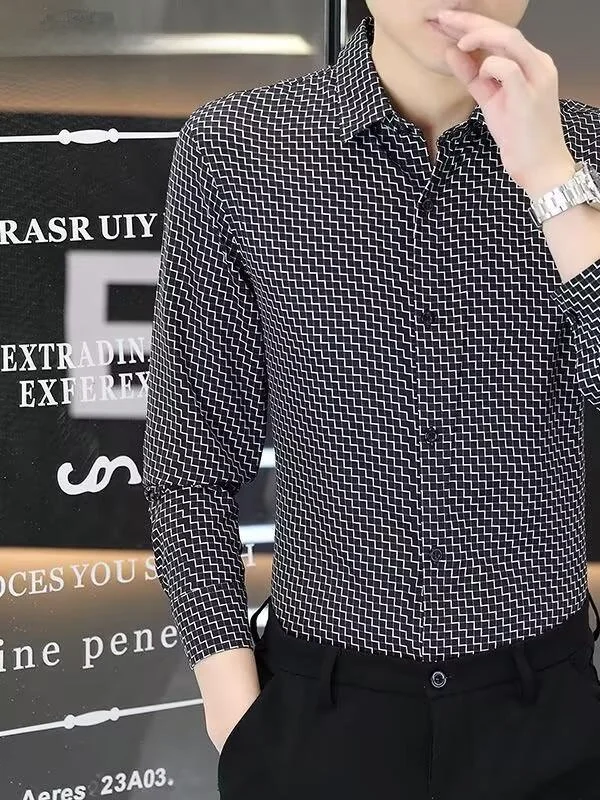 

Long Sve мужские irt против морщин весенние клетчатые повседневные деловые приталенные эластичные брюки с принтом irt Spring Faion