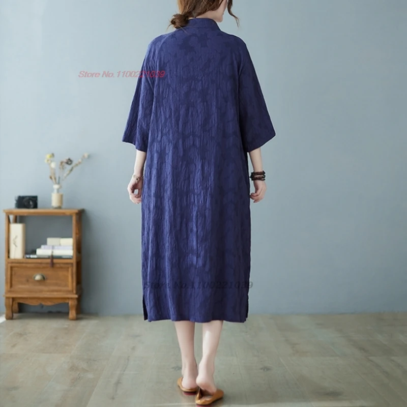 2025, tradycyjna szata w stylu vintage qipao, narodowa bawełniana lniana sukienka ludowa, chińska ulepszona żakardowa sukienka cheongsam hanfu retro zen