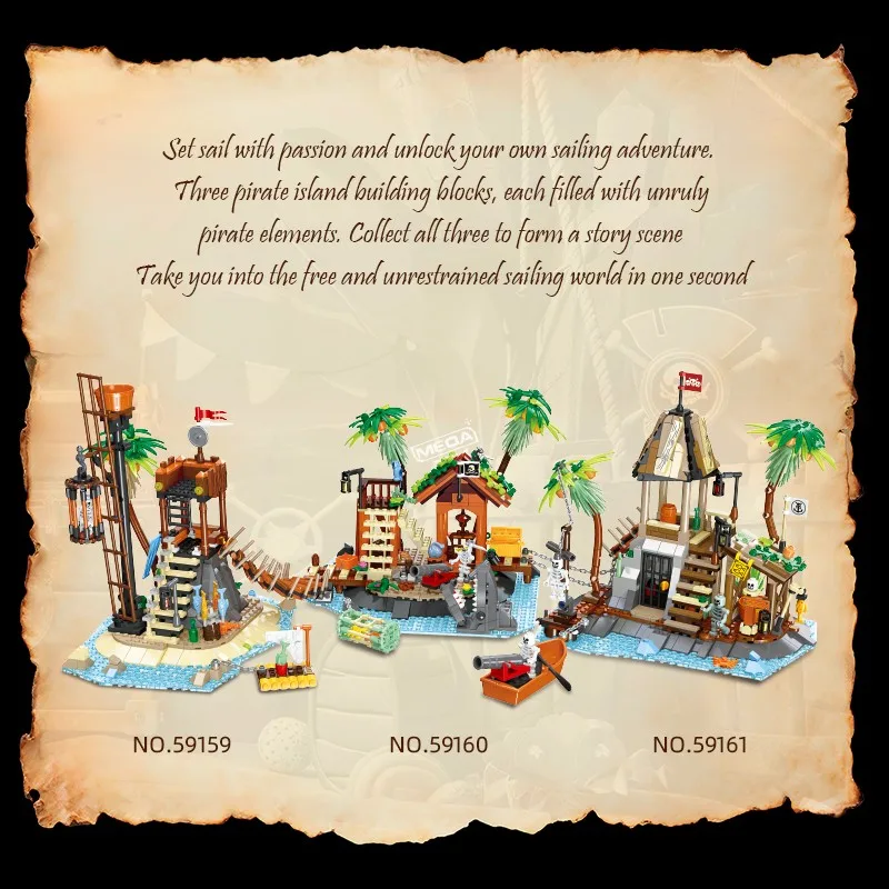 Juego de Brock de construcción de torre de vigilancia pirata, 3 estilos, casa de pirata Medieval artesanal, Kit de ladrillos de Isla de Calavera, juguete, regalo de cumpleaños para niños