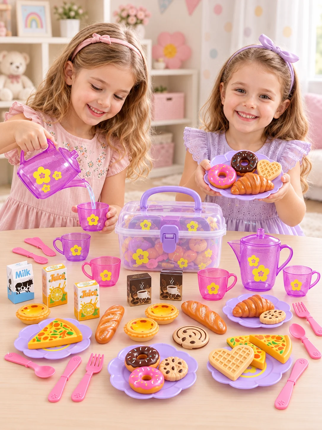 25Pcs High Simulation Dessert Afternoon Tea Party Play Set Kitchen Utensils Portable Storage Box Educational Toys For Kid Gifts
