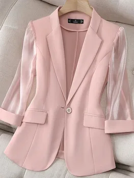 Dünne Rosa Anzug frauen 2022 Frühling und Sommer Neue Koreanische Mode Schlank Drei Viertel Ärmeln Casual Jacke Dame Büro blazer