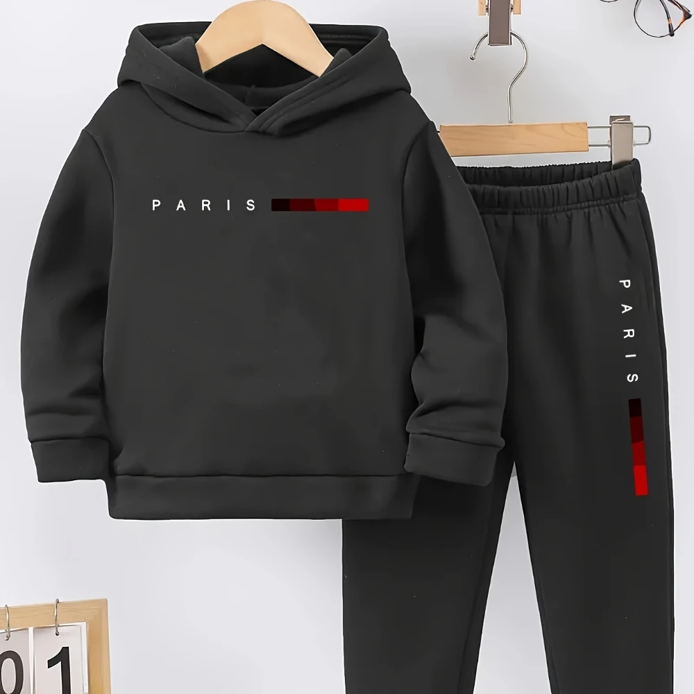 Children's Letter Printed Casual Sportswear Long-sleeved Hoodie and Pants Set Autumn and Winter Pullover and Sweatpants 4T-14T