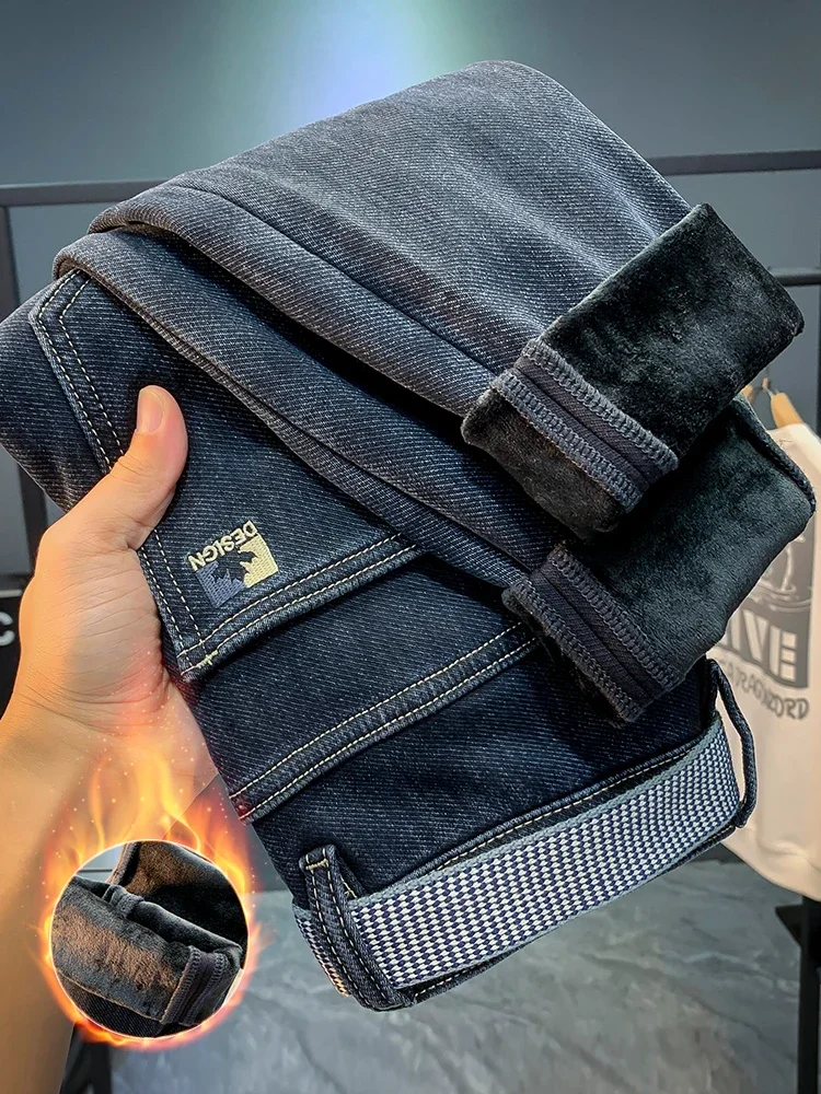 Jeans légers haut de gamme pour hommes, pantalons de littérature épais, vêtements de luxe, isolation en peluche, résilience hivernale