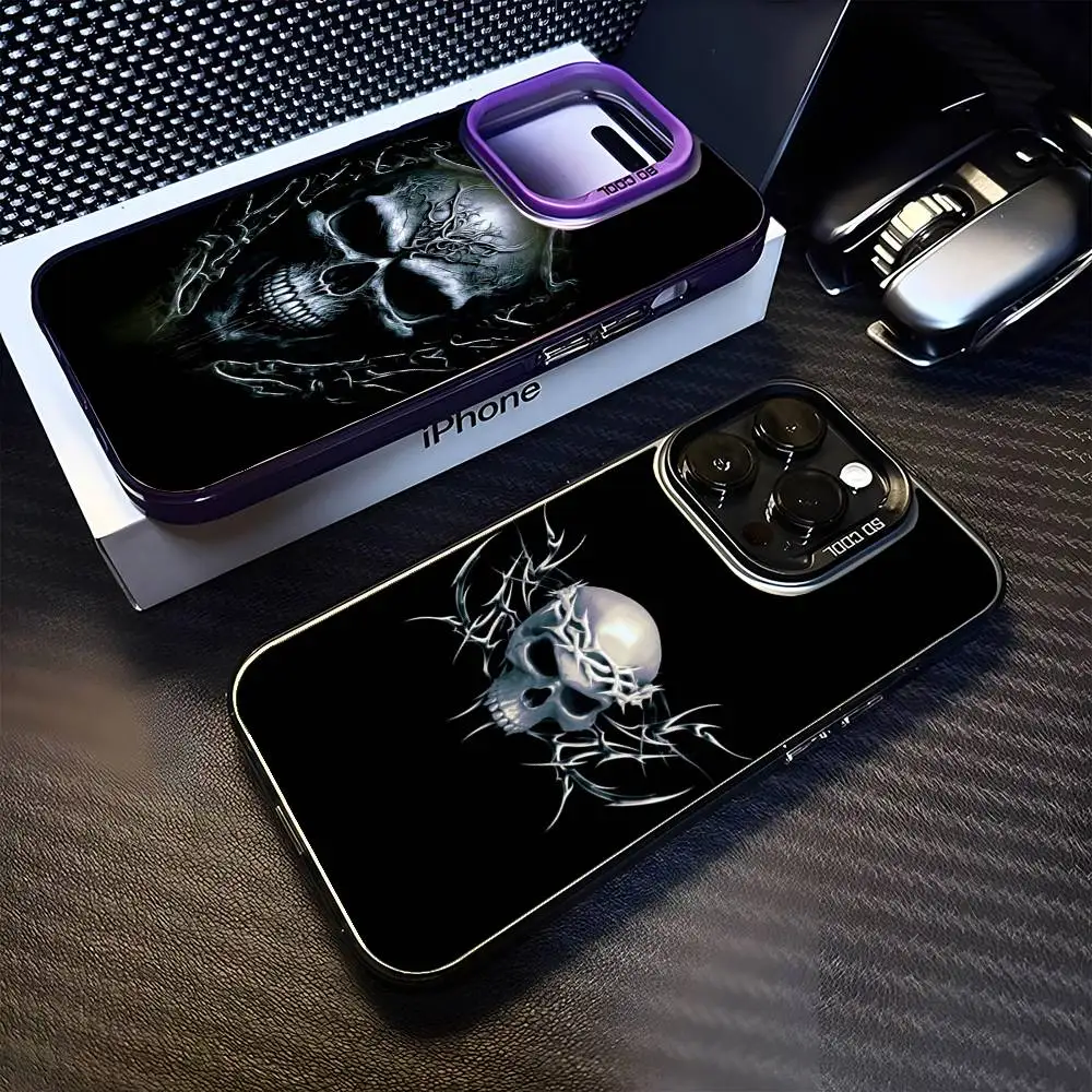 

Cyber Style Steel Skull Phone Case For iPhone 16,15,14,13,12,11,Mini,Pro,MAX Purple Matte Shockproof Cover