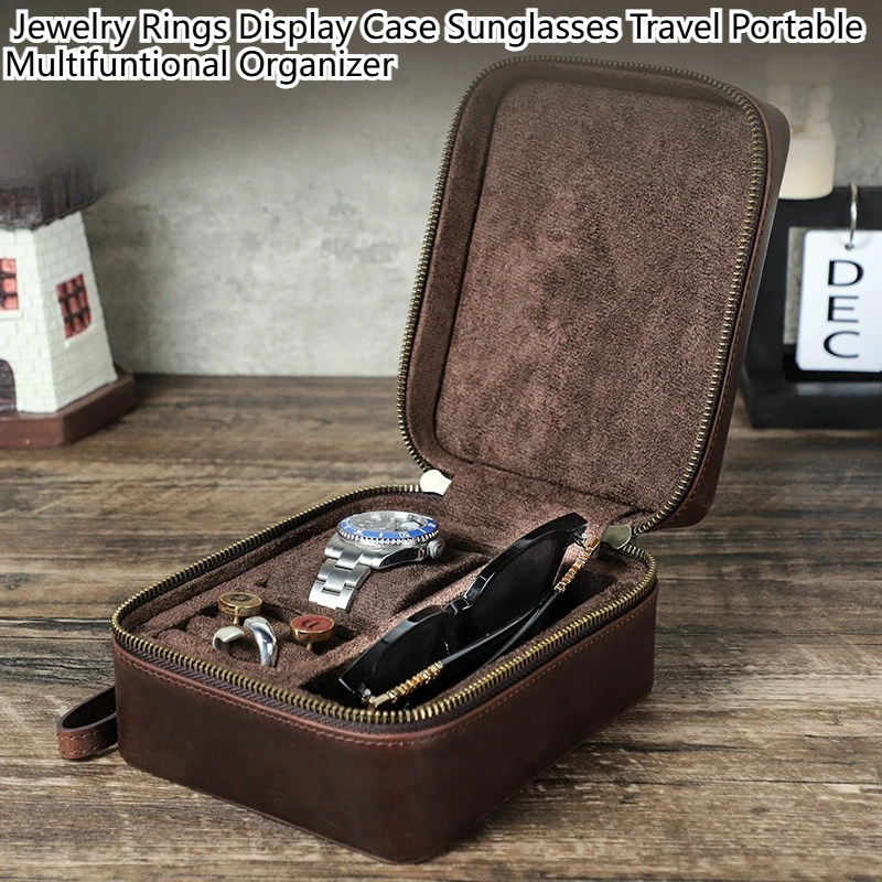 

Новый ящик для хранения часов из натуральной кожи для мужчин, ювелирные изделия, кольца, витрина, солнцезащитные очки, портативный многофункциональный органайзер для путешествий