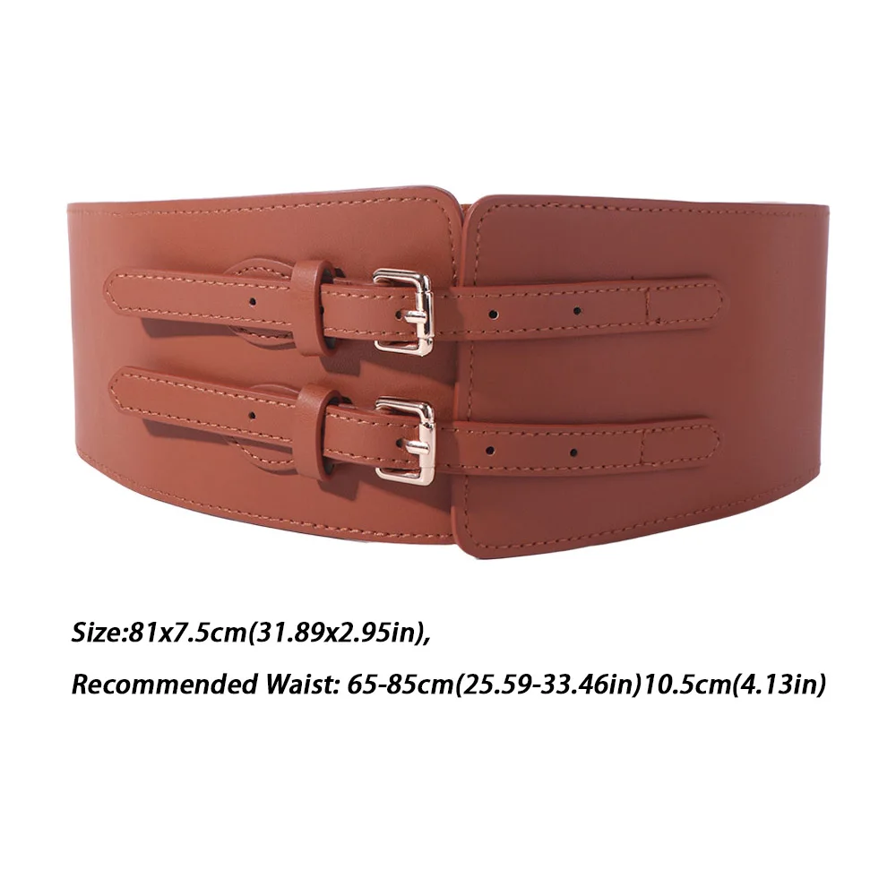 Korset Pinggang Elastis Kulit PU Fashionable, Dapat Disesuaikan, Warna Solid, Pelangsing, Lebar, untuk Wanita