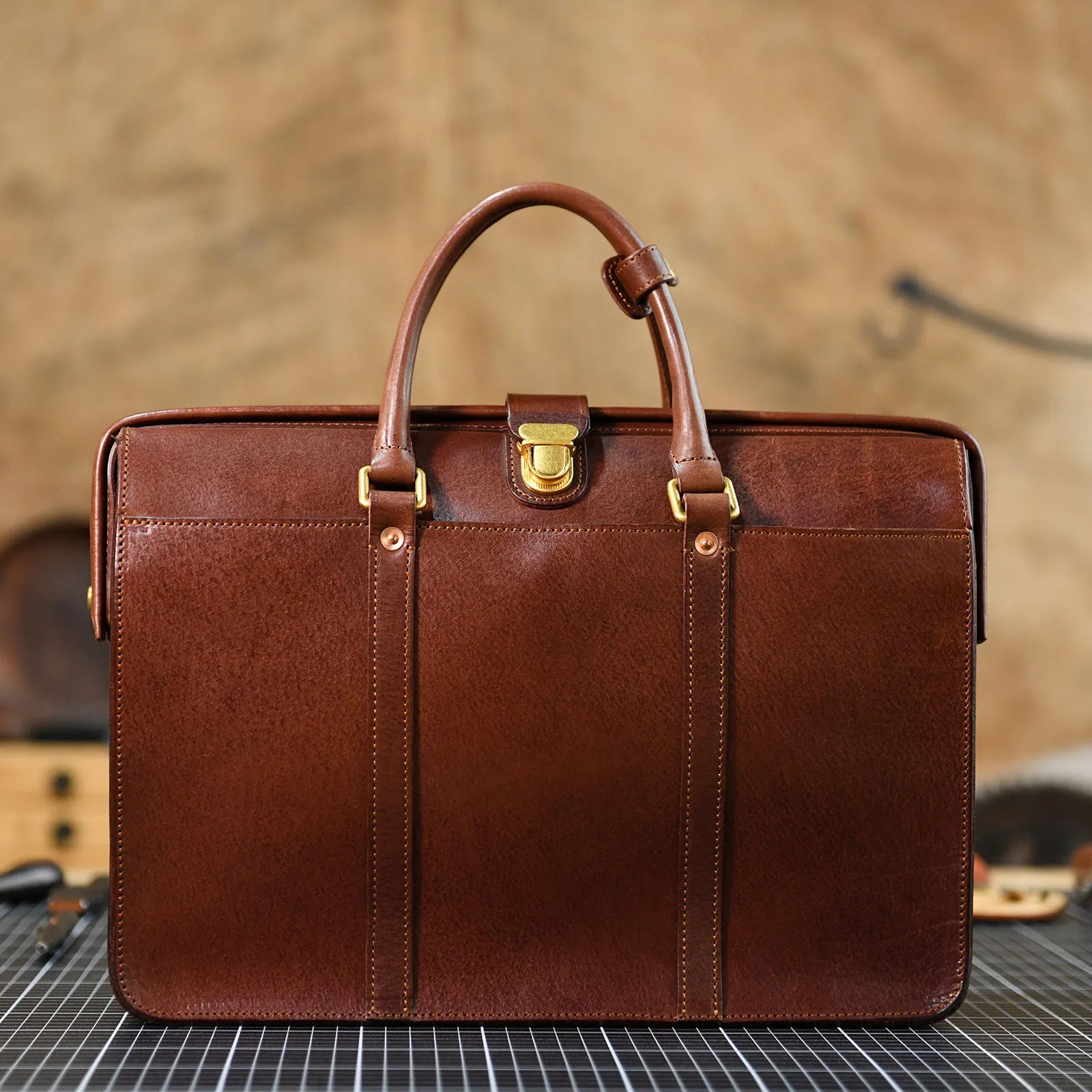 

business fashion handmade luxury genuine leather men women's briefcase designer first layer cowhide laptop doctor handbag