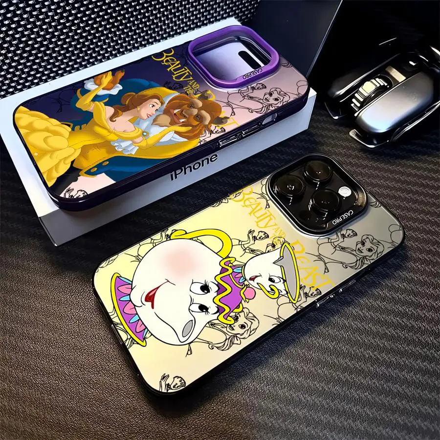 Colorful Silver Case for Apple iPhone 11 13 15 Pro Max 14 Plus 12 16 Phone Cover Shockproof Funda Disney Beauty And The Beast