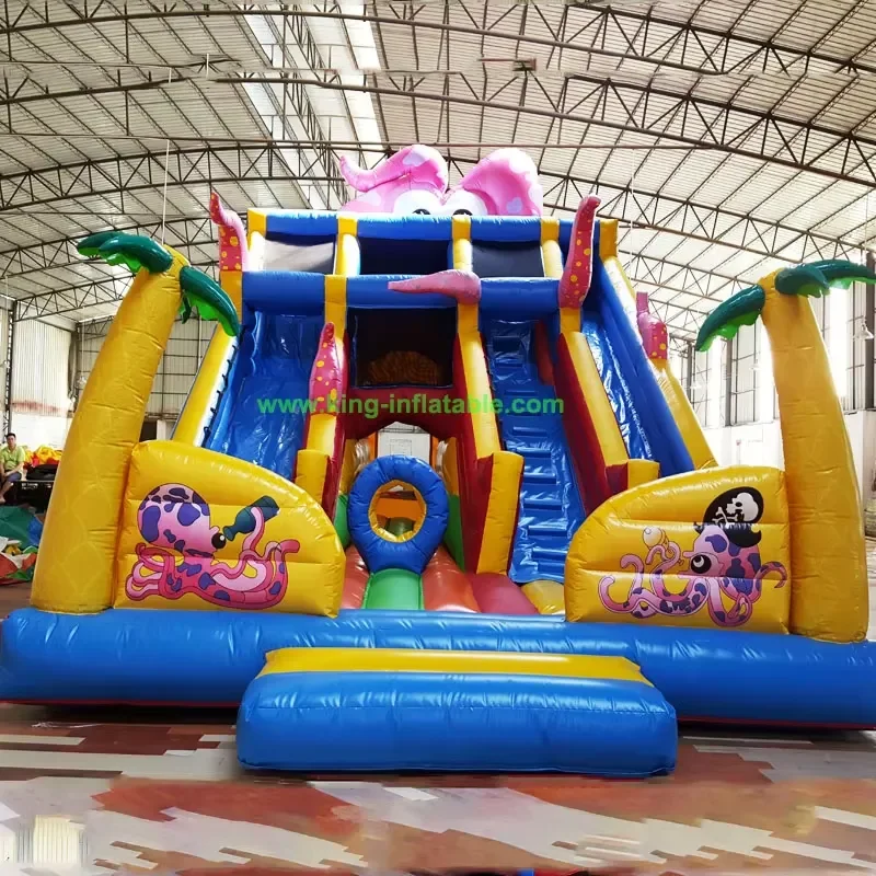 Cheap Price Inflatable Octopus Theme Double lane Dry Slide