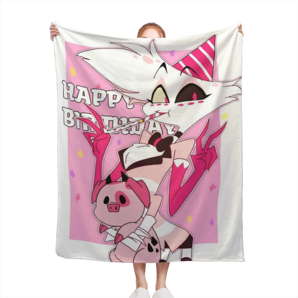 

Angel-Dust And Fat Nugget-Hazbin-Pink:Hotels Fashion Blanket Printed Throw Blanket Plush Fluffy Flanne Soft Throws for Sofa