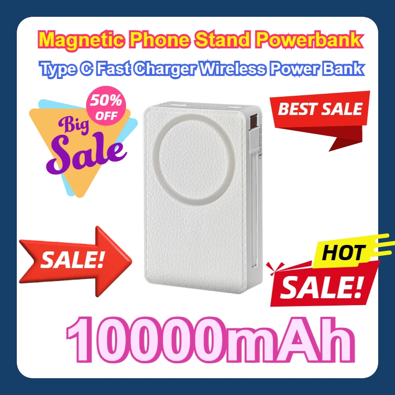 For iPhone 15 14 13 12 Xiaomi Samsung Wireless Power Bank Magnetic Phone Stand 10000mAh Powerbank Type C Fast Charger