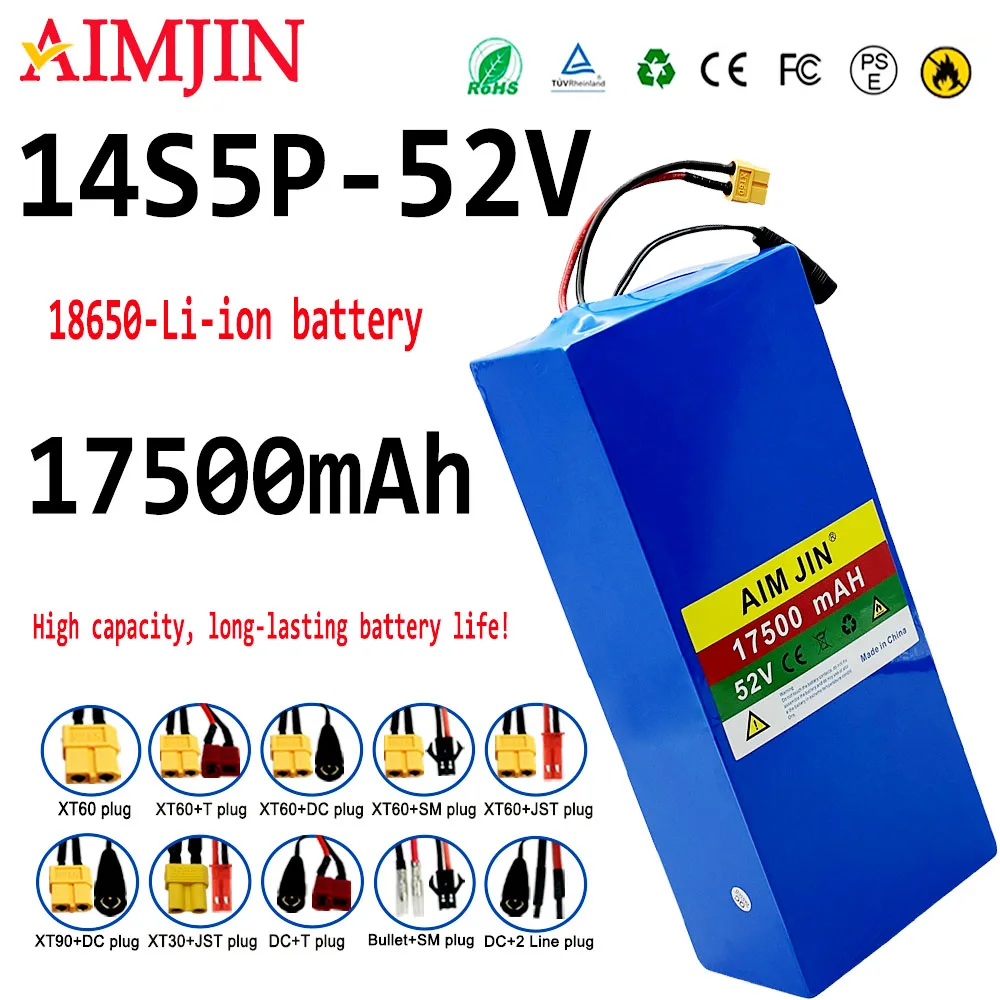 52V 14Ah 14S4P 18650 Li-ion Battery Pack Built-in BMS High Capacity Rechargeable Battery For 1500W E-Bike Scooter Balance Car