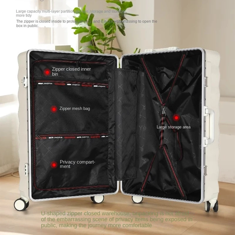 Bagage Grote Capaciteit Sterke Duurzame 20 "Boarding Travel Aluminium Frame Codebox Multifunctionele Oplaadstang Met Bekerhouder