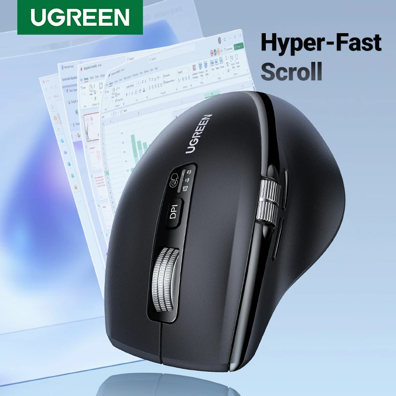 UGREEN Mouse nirkabel, Mouse gulung sangat cepat Bluetooth 5.4 2.4G ergonomis 5000DPI untuk MacBook Tablet laptop komputer PC