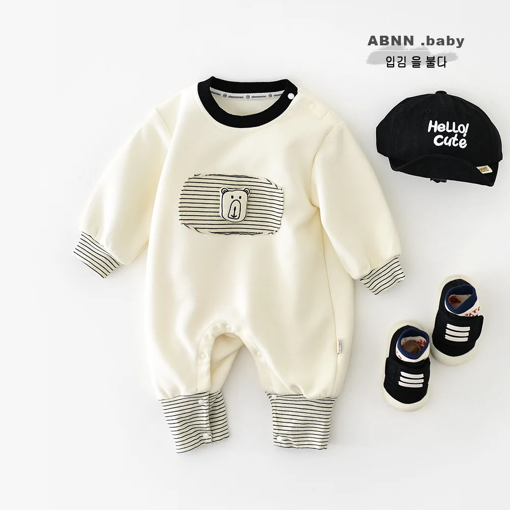 

Boys Bodysuits 0-2T Autumn Children Rompers Round-neck Long Sleeve Newborn Striped Cute Color-blocked Infant Baby Boys Jumpsuit
