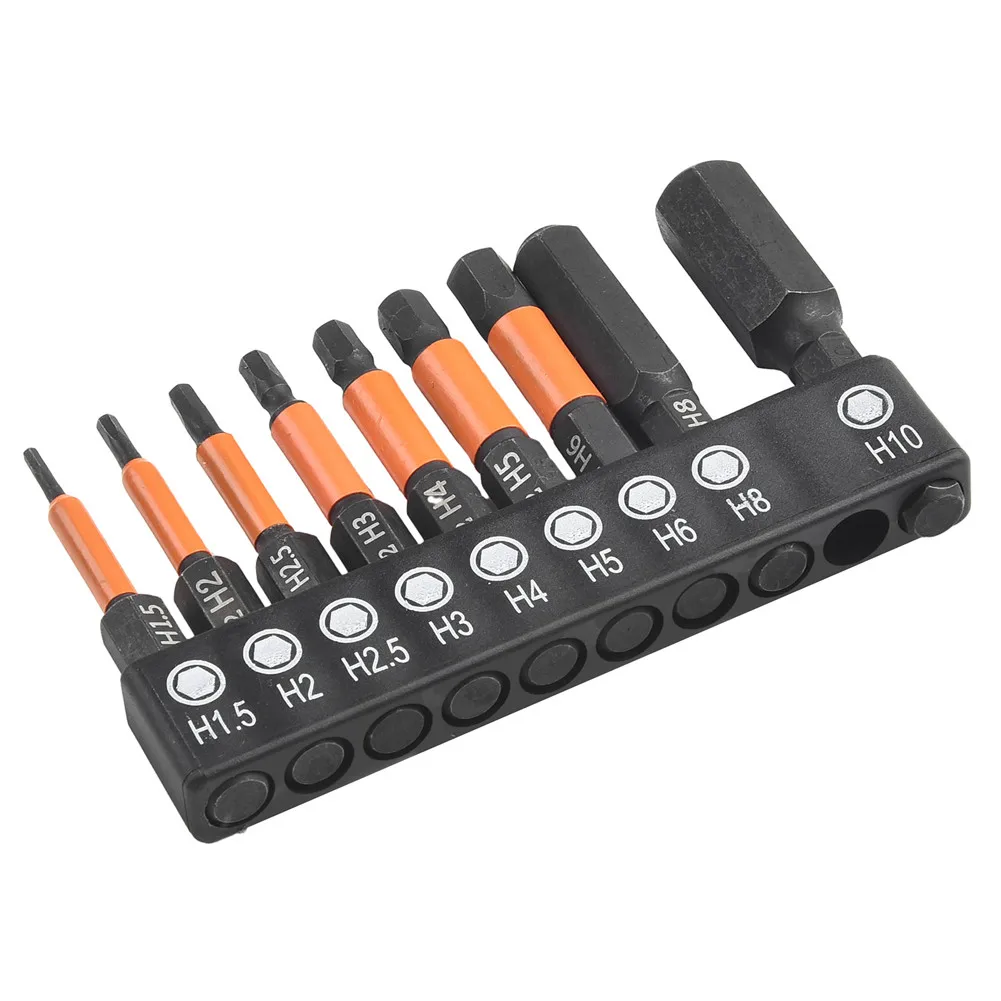 9Pcs Hex Screwdriver Bit Set 1/4'' Quick Change Impact Screw Driver 50mm Magnetic Screwdriver H1.5 H2 H2.5 H3 H4 H5 H6 H8 H10