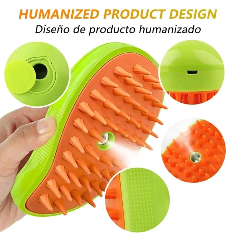 2024 New Cat Dog Steam Brush Pet USB Electric Spray Silicone Massage Comb 3 in1 Pet Grooming Brush